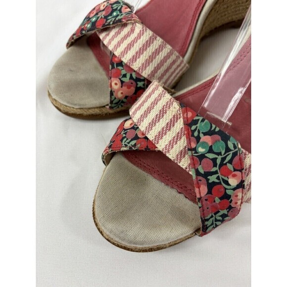 Sperry Topsiders Platform Wedge Heels Sandals Red Floral Print Stripe 9.5 M Rope - Picture 8 of 15